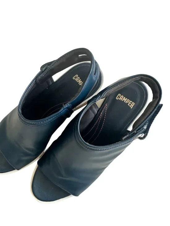 CAMPER Navy Blue Leather Peeptoe Wedges Size 37 - Picture 5 of 7